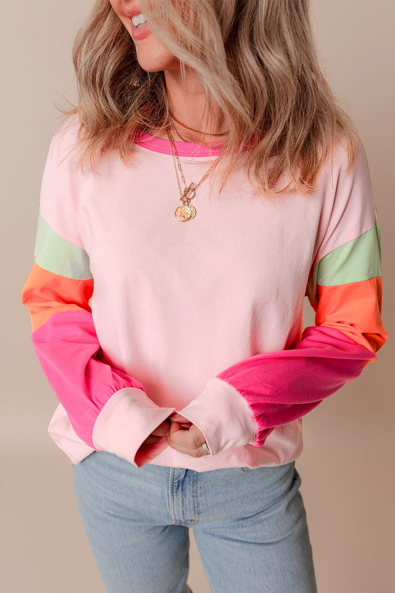 Timeless Color block Patchwork Long Sleeve Loose Top