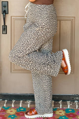 Leopard Drawstring Elastic Waistband Loose Pants