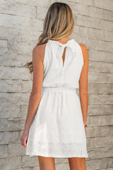 Lace Sleeveless Knot Hollow Out Back Tied Waist Mini Dress