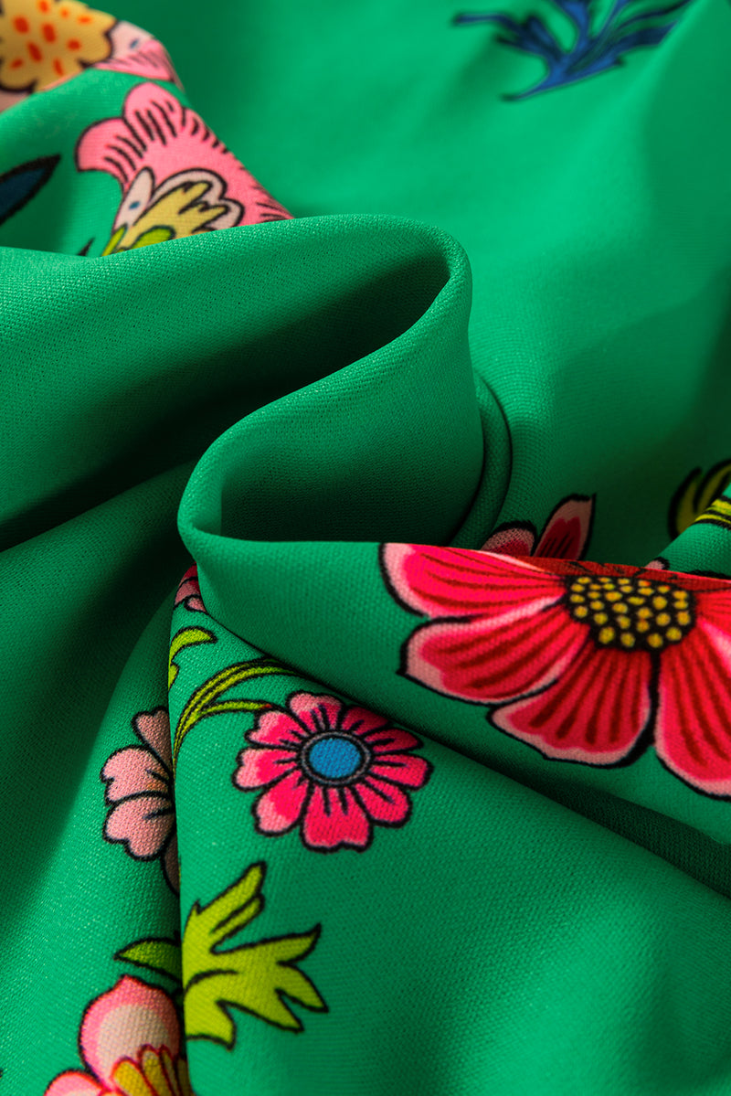 Floral Print Flutter Sleeve Frilly Neck Blouse