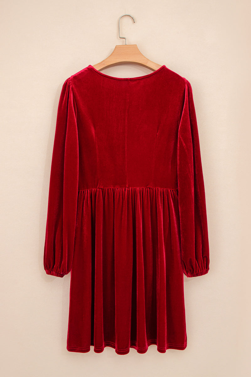 Bowknot Decor High Waist Velvet Mini Dress