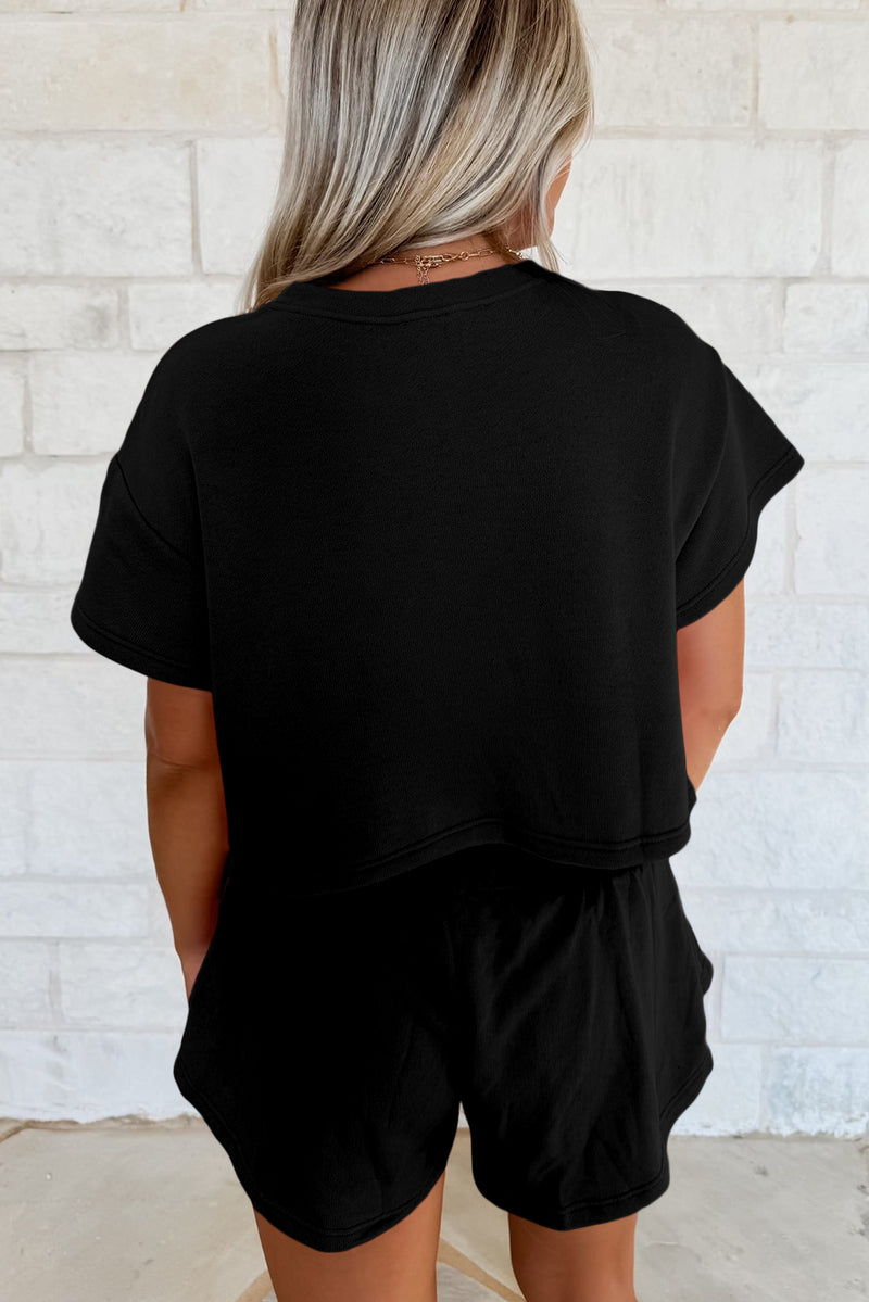2pcs Cropped Tee and Ruffle High Waist Skort Set