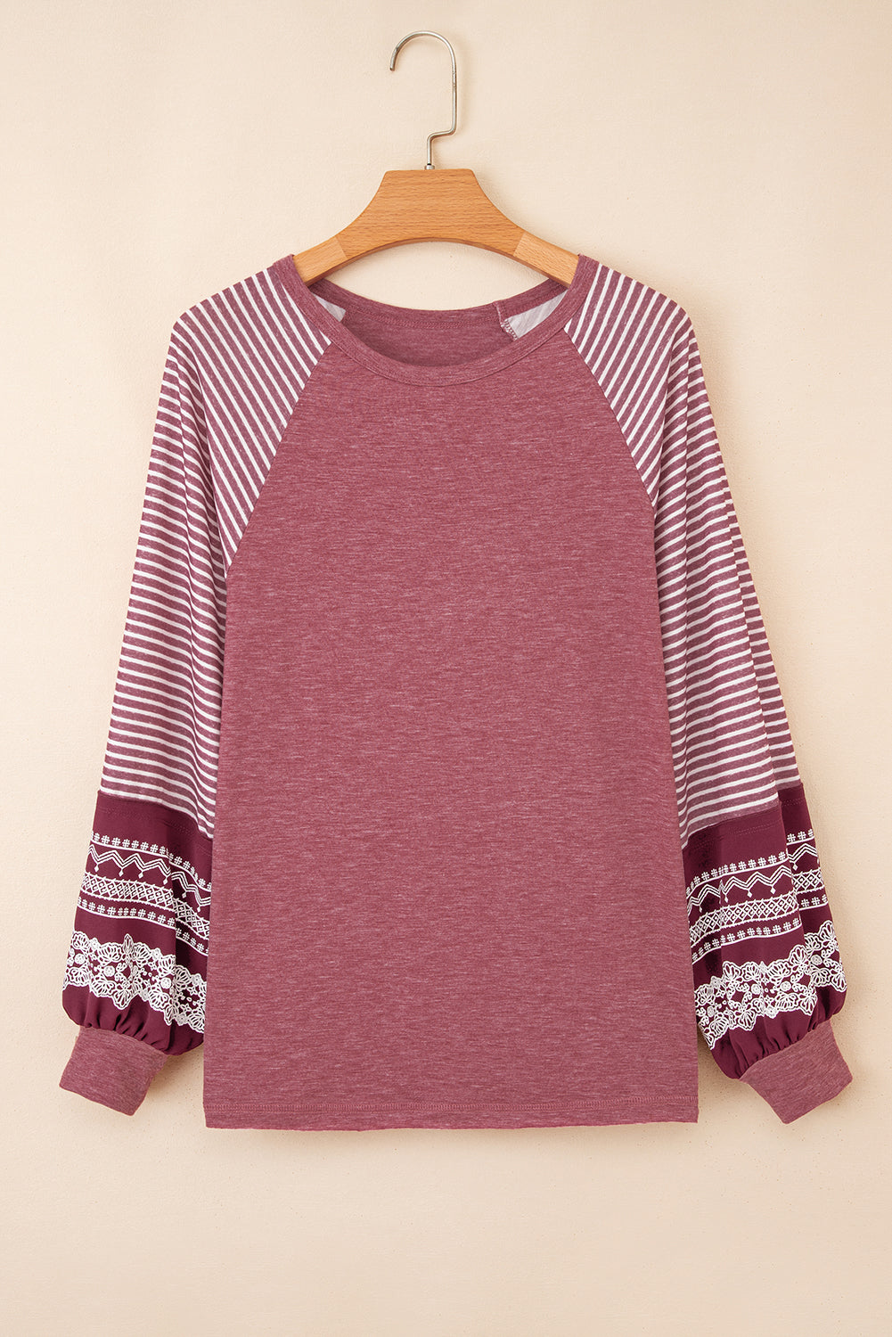 Contrast Print Striped Raglan Long Sleeve Loose Top