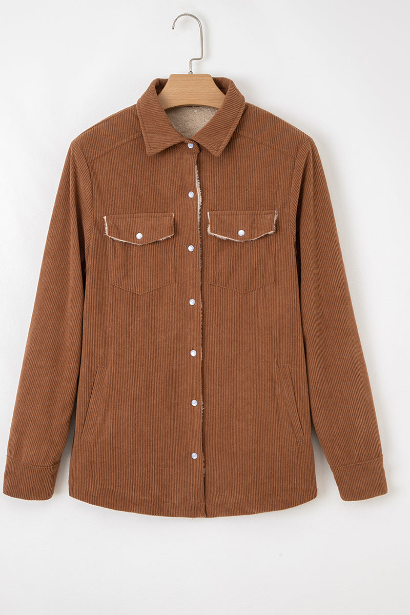Fleece Lined Buttoned Flap Pockets Corduroy Jacket