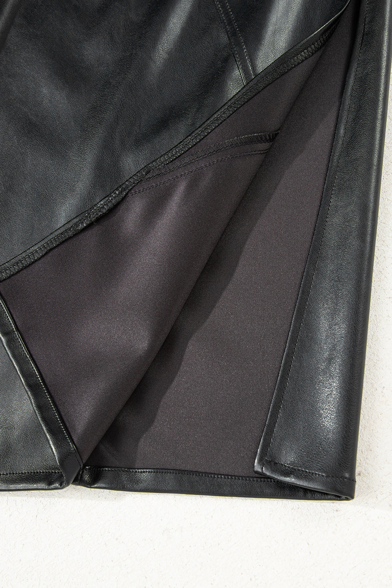 Faux Leather Side Slit Maxi Skirt