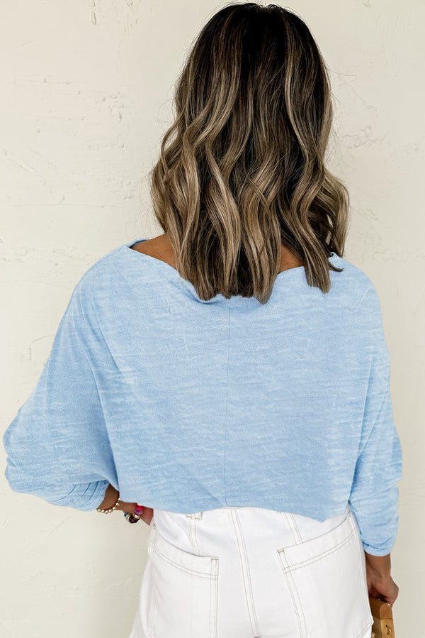 Solid Color Batwing Long Sleeve Top