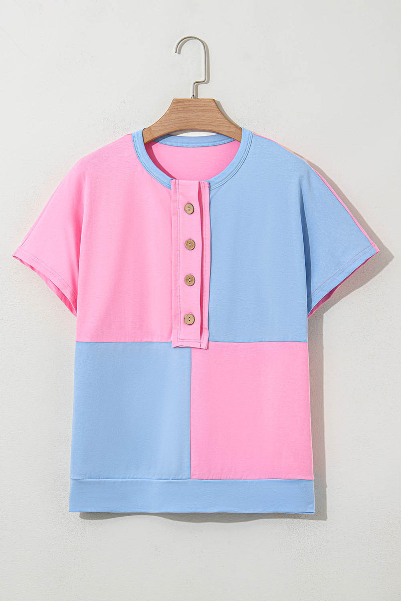 Two Tone Half Buttons Collared T Shirt