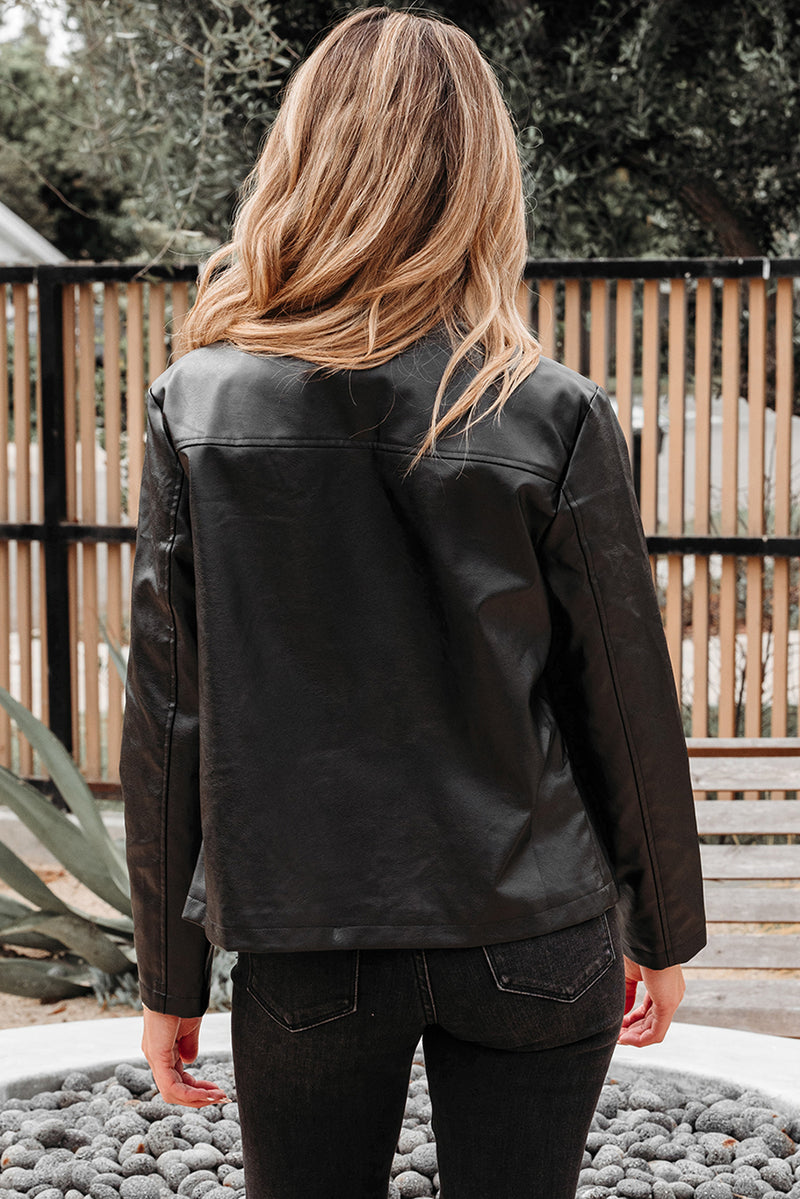 Faux Leather Buttoned Front Boxy Jacket