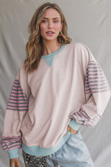 Striped Color block Patchwork Drop Shoulder Sweatshirt