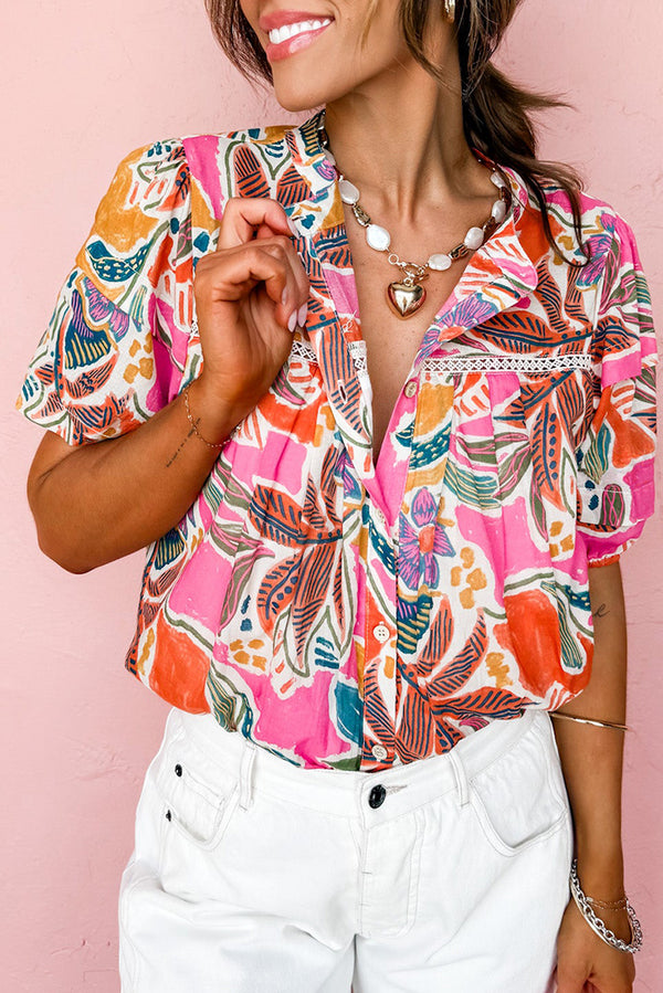 Tropical Vacation Vibe Printed Button Up Short Sleeve Shirt