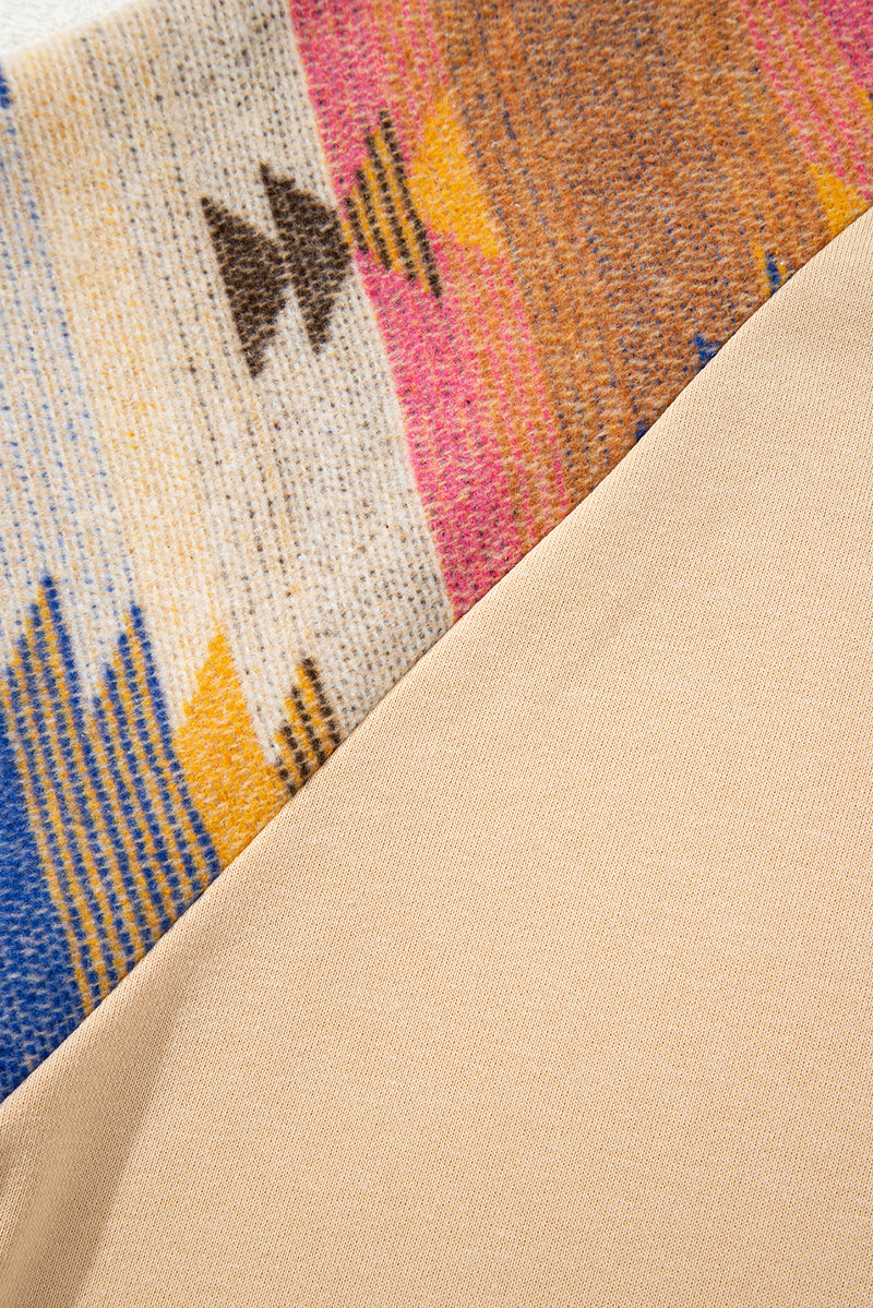 Light French Aztec Patchwork Raglan Pullover Sweatshirt