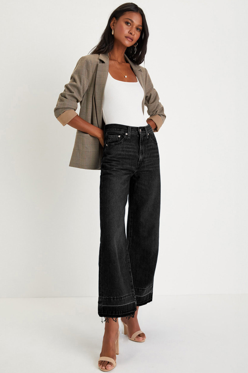 Raw Hem Straight Leg Loose High Waist Jeans