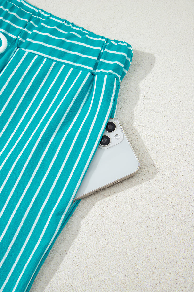 Stripe V Neck Tee and Casual Short Set