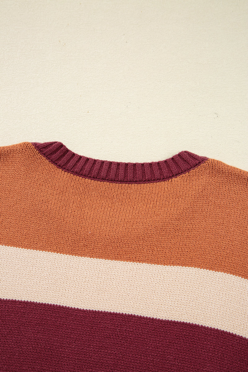 Checkered Color Block Knitted Drop Shoulder Sweater