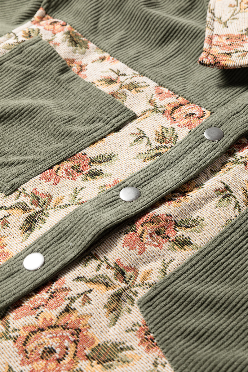 Ribbed Retro Floral Patchwork Shirt Style Jacket