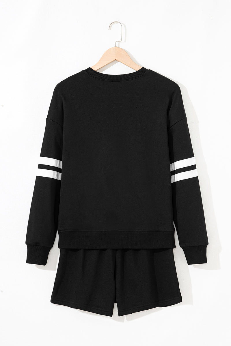 Varsity Striped Sleeve Drop Shoulder Sweatshirt and Short Set