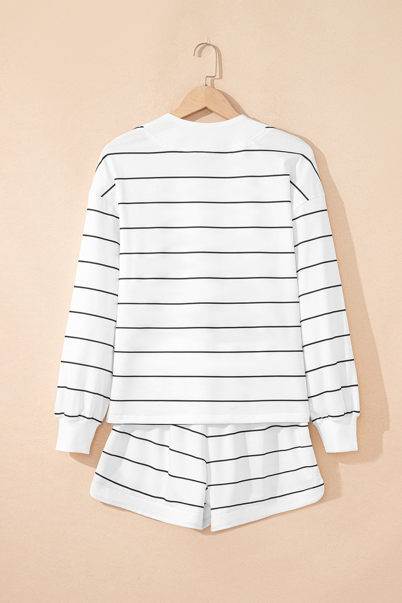 Stripe Zip up Drop Shoulder Pullover and Short 2pcs Outfit