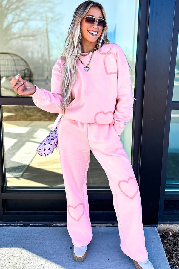 Phalaenopsis Chenille Heart Pattern Casual 2pcs Pants Set