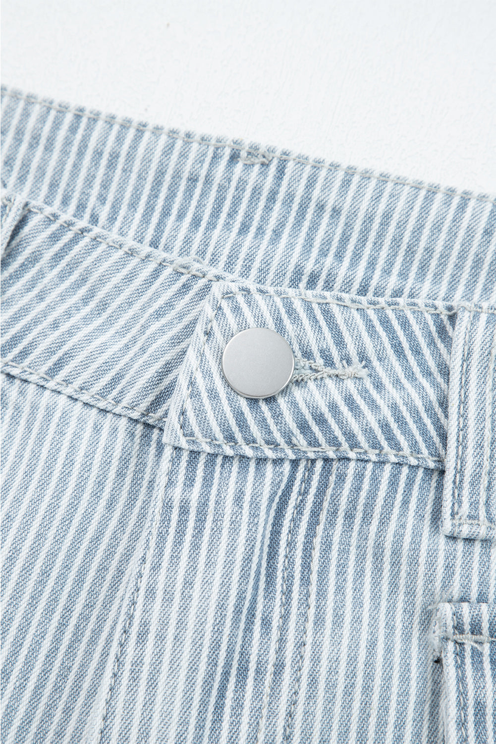 Stripe Button Flap Pocket Cuffed Hem Wide Leg Jeans