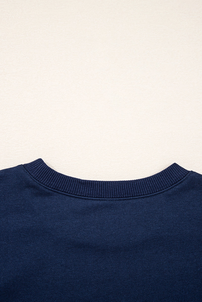Navy Blue Varsity Striped Detail Drop Shoulder Oversized Sweatshirt