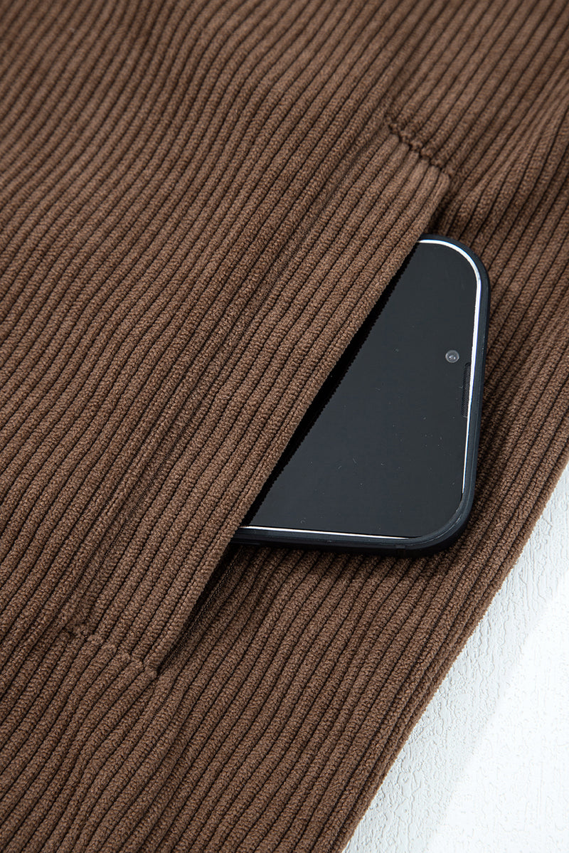 Button Zip Up Lapel Collar Corduroy Jacket