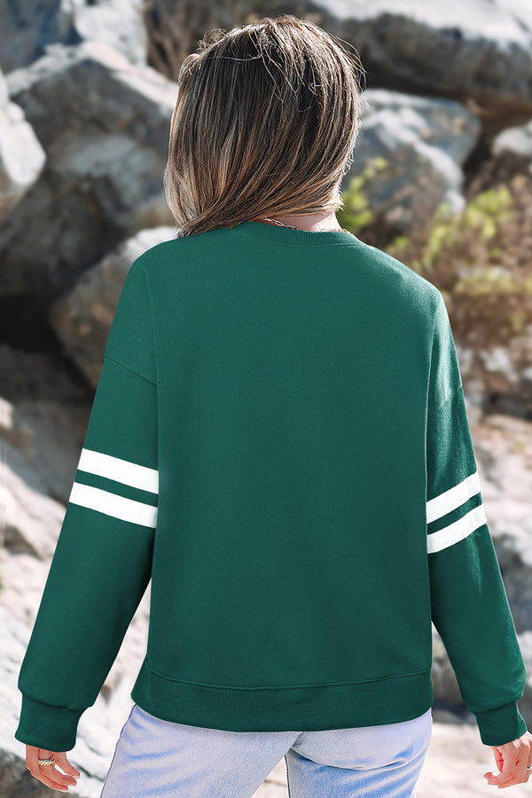 Varsity Striped Detail Drop Shoulder Oversized Sweatshirt