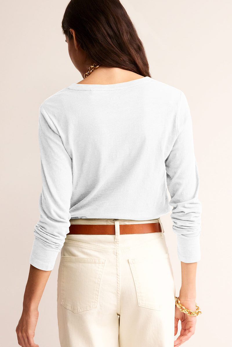 Solid Color V Neck Long Sleeve Stretchy Top