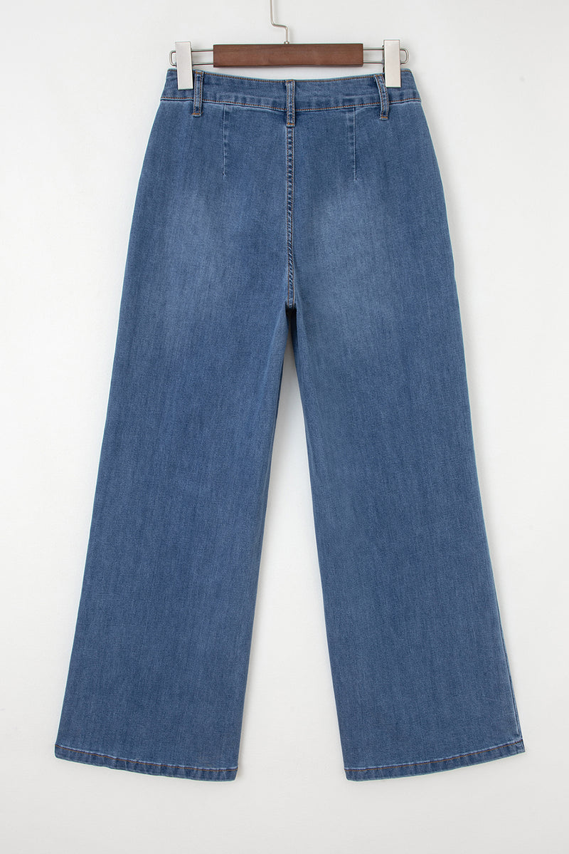 Multi Buttons High Waist Wide Leg Jeans With Pockets
