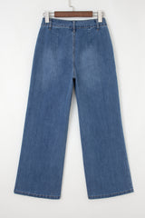 Multi Buttons High Waist Wide Leg Jeans With Pockets
