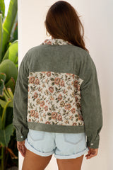 Ribbed Retro Floral Patchwork Shirt Style Jacket