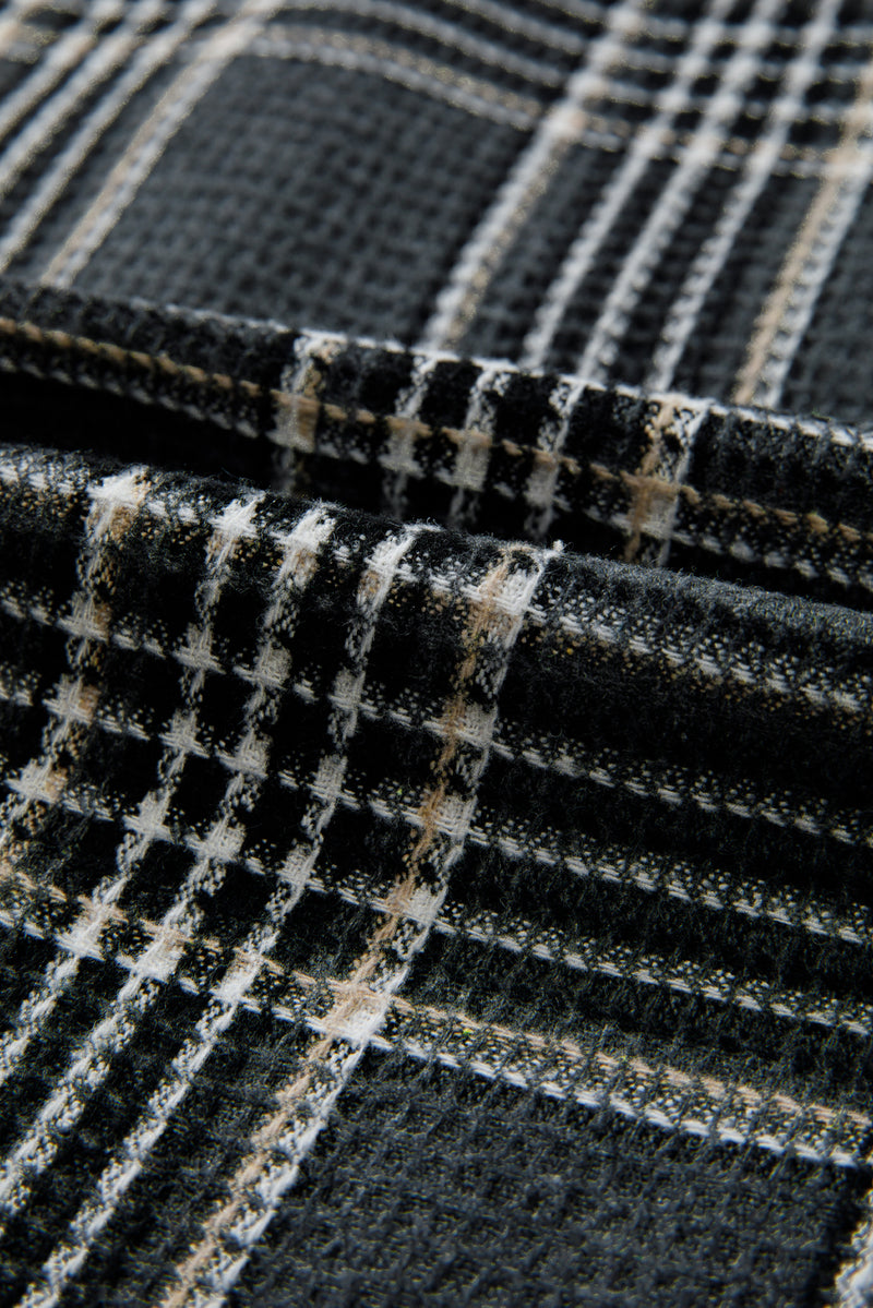 Plaid Print Textured Knit Buttoned Shacket