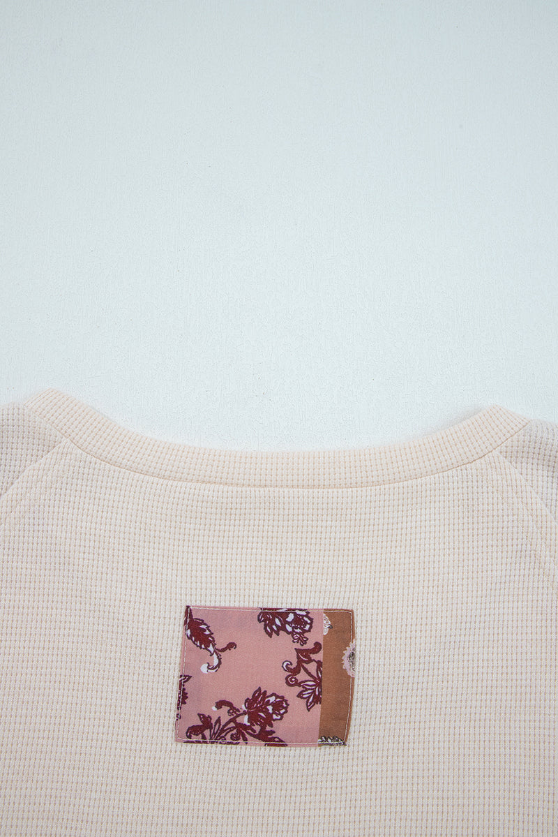 Paisley Ethnic Print Contrast Patchwork Long Sleeve Loose Top