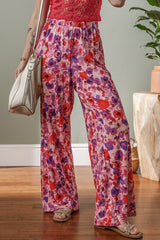Floral Wide Leg Elastic High Waist Pants