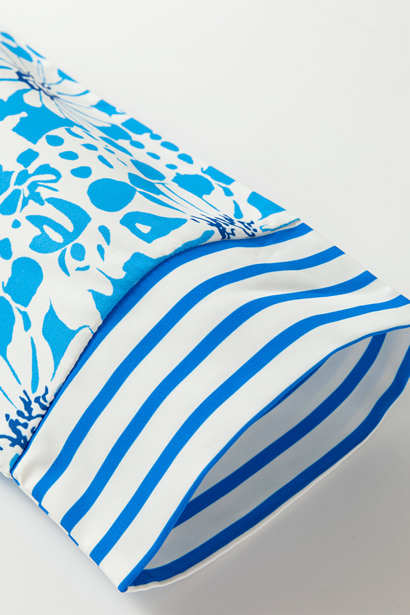 Contrast Striped Trim Floral Shift Fit Fall Dress