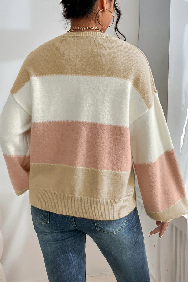 Colorblock Lantern Sleeve Drop Shoulder Sweater