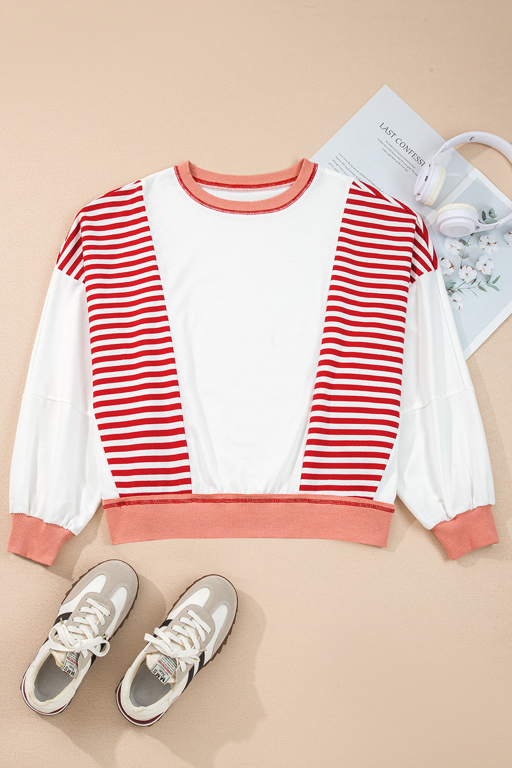 Stripe Colorblock Patchwork Contrast Stitching Oversize Sweatshirt