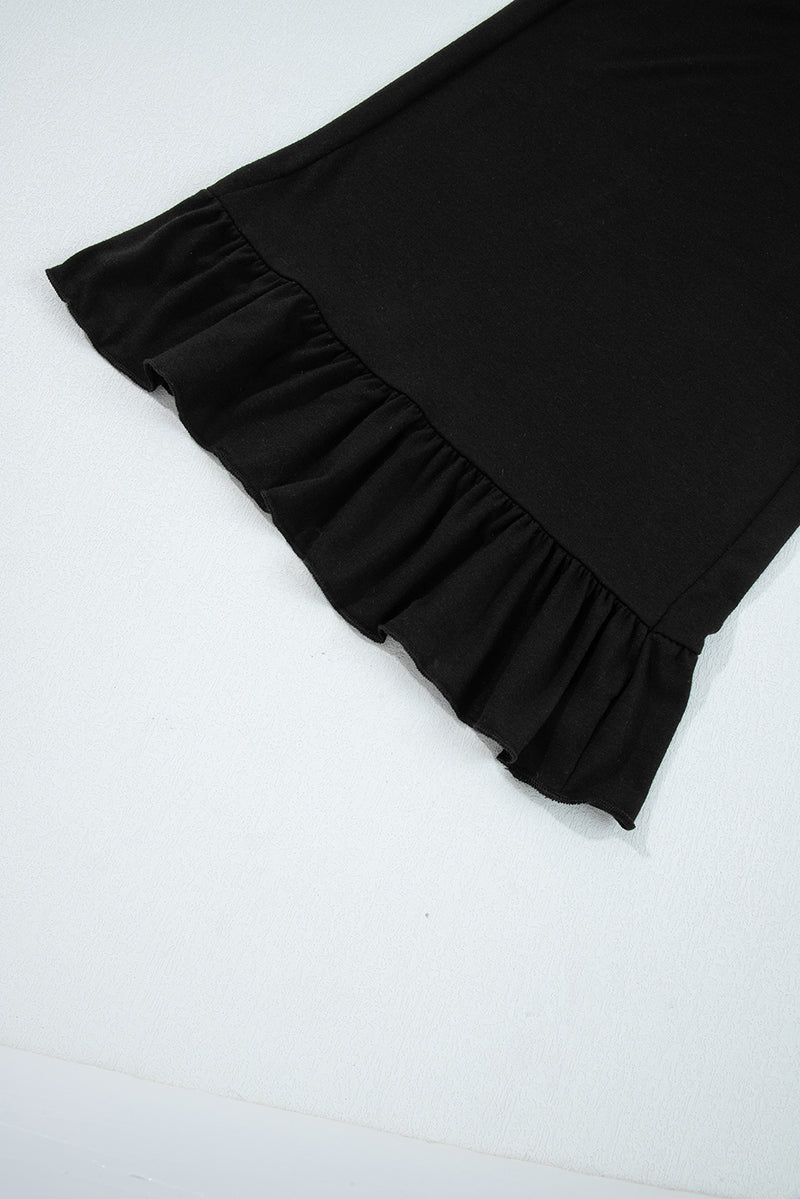 Ruffled Wide Leg Pull On High Waist Pants with Pockets