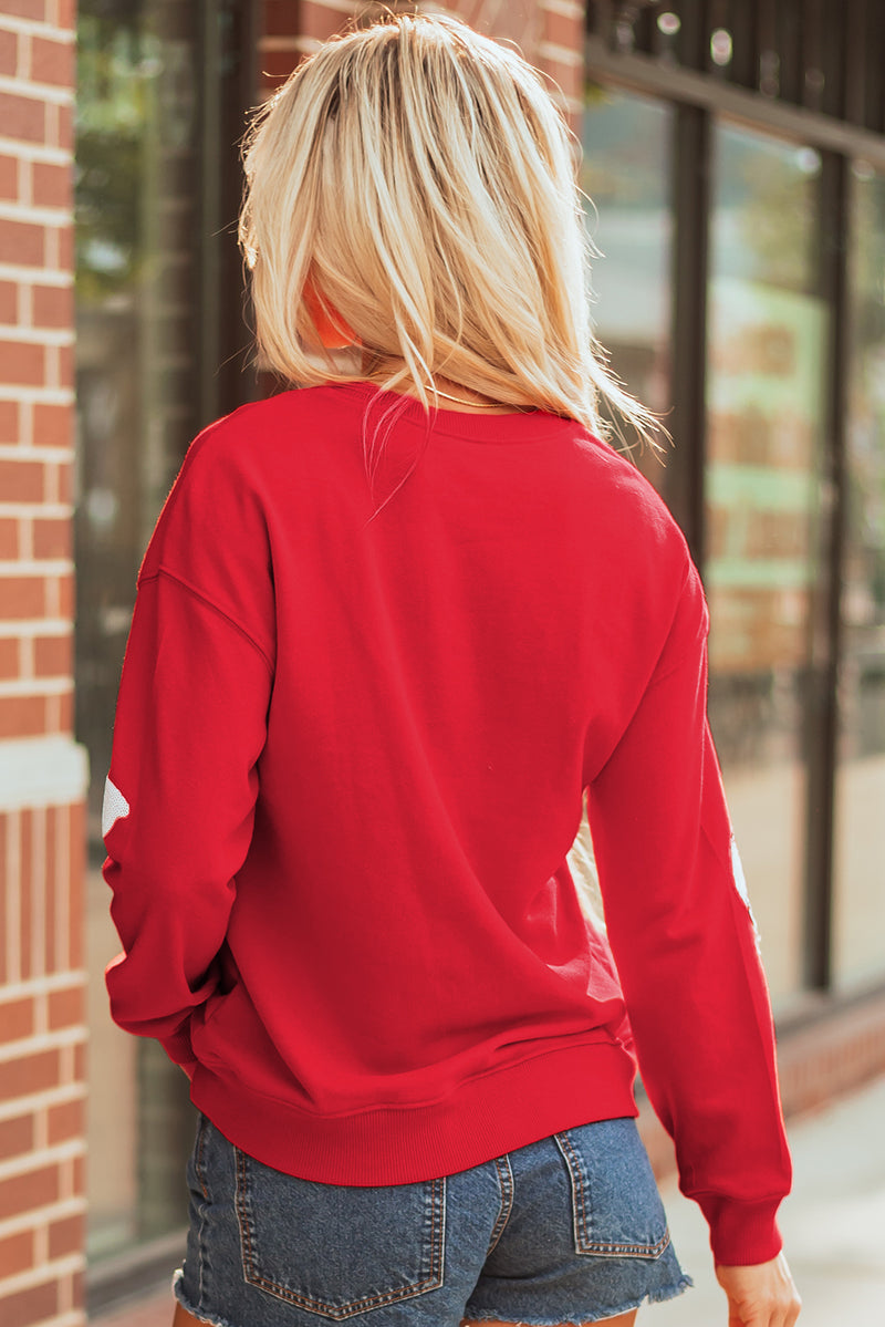 Sequin Baseball Bow Patched Pattern Game Day Pullover Sweatshirt