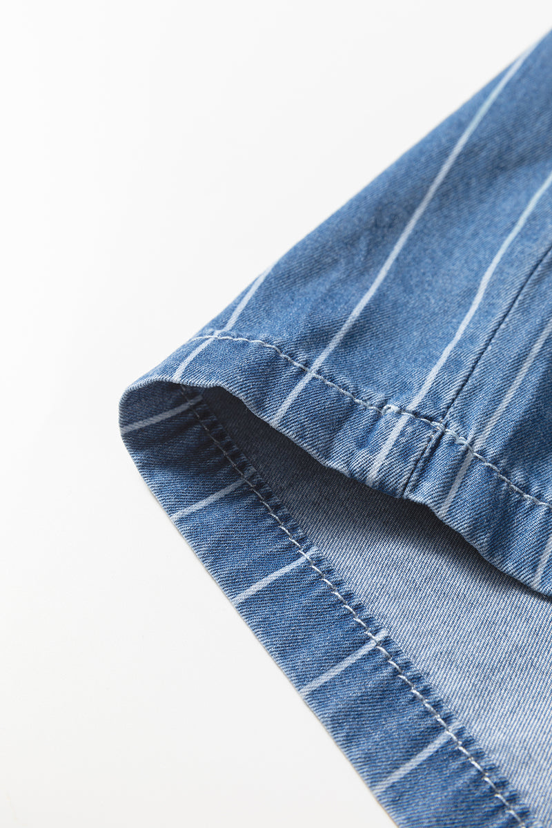 Stripe Chambray Wide Leg Tied Elastic Waist Trousers