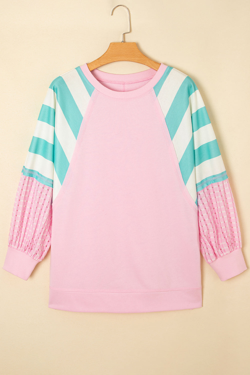 Striped Colorblock Patchwork Raglan Pullover Top with Slits