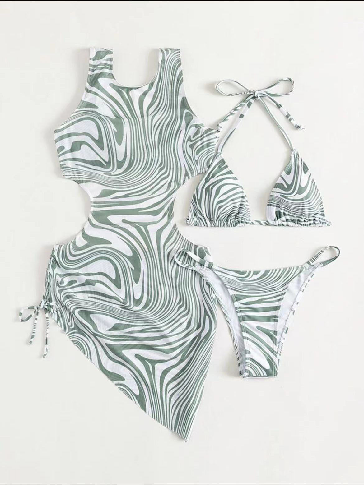 Bikini Three-piece Plant Flower Print Swimsuit