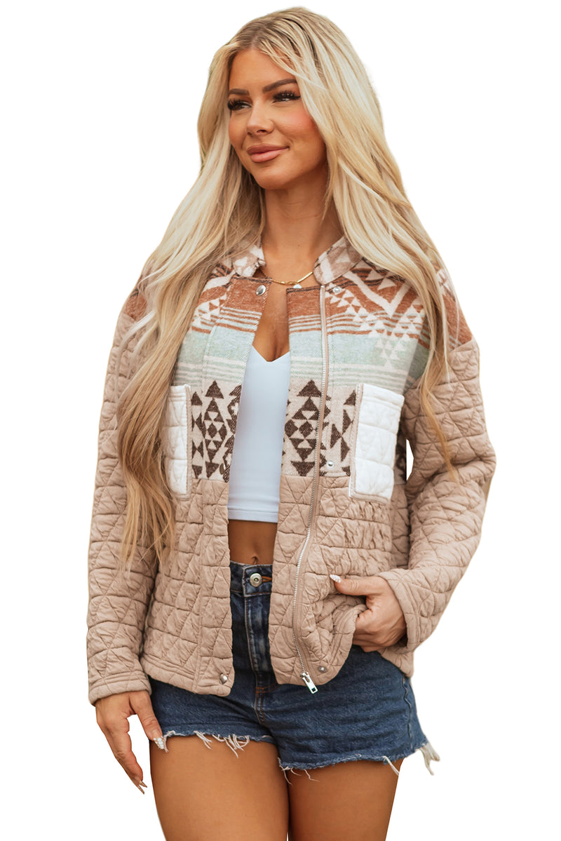 Light French Aztec Quilted Patchwork Western Fashion Jacket