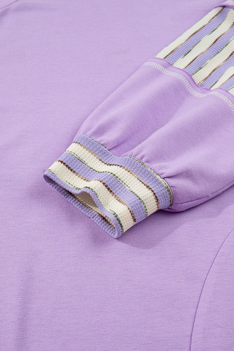 Stripe Patchwork Buttoned Drop Shoulder Plus Size Pullover