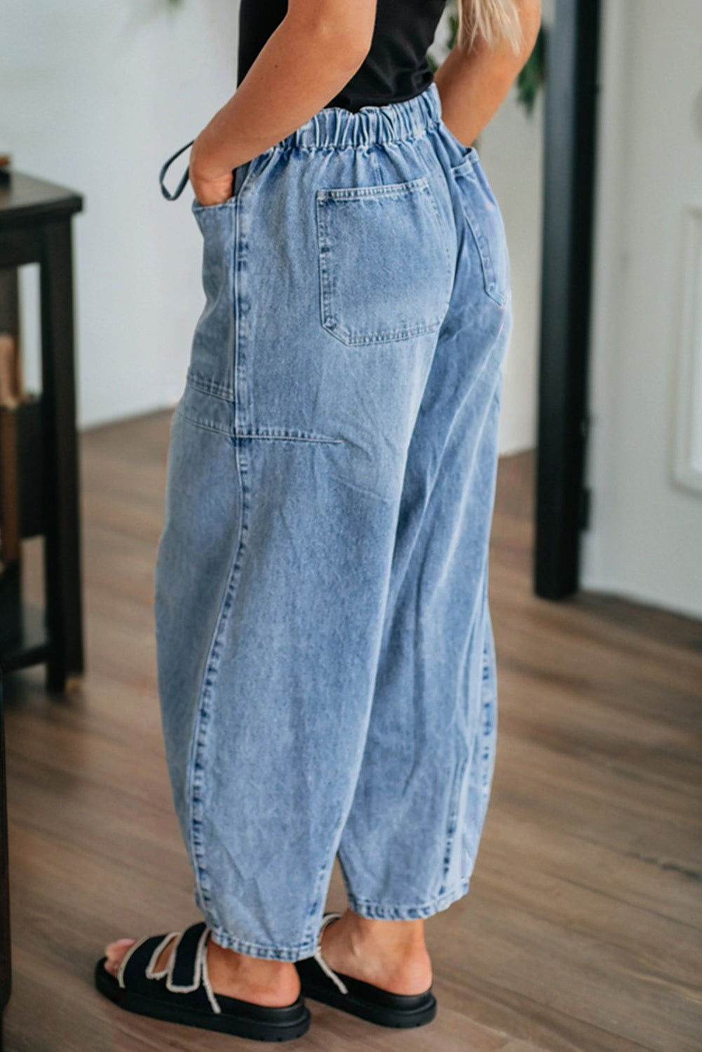 Patch Pocket Drawstring Paper bag Waist Barrel Jeans