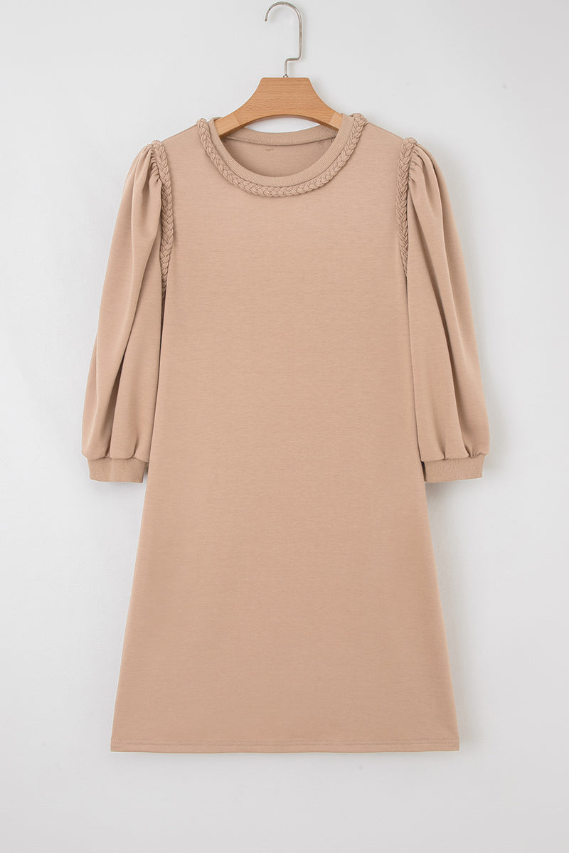 Braided Trim Puff Sleeve Dress