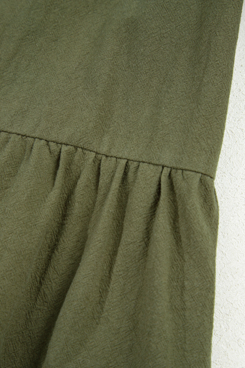 Four Leaf Clover Plus Size Collar Half Button Long Sleeve Ruffle Hem Mini Dress