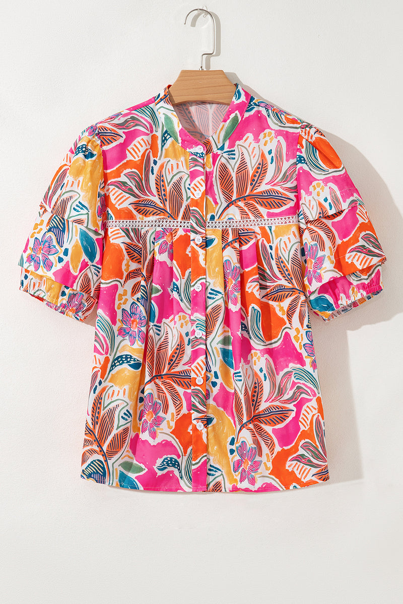 Tropical Vacation Vibe Printed Button Up Short Sleeve Shirt