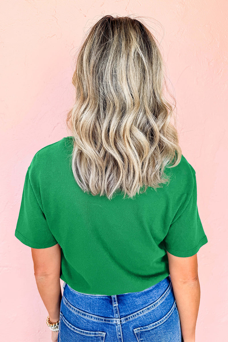 Ceramic Rhinestone Lucky Clover Graphic Tee