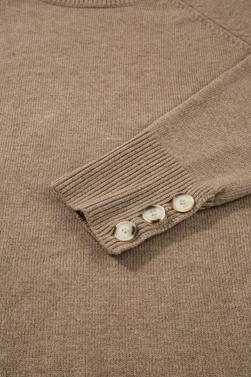Buttoned Bishop Sleeve Crew Neck Sweater