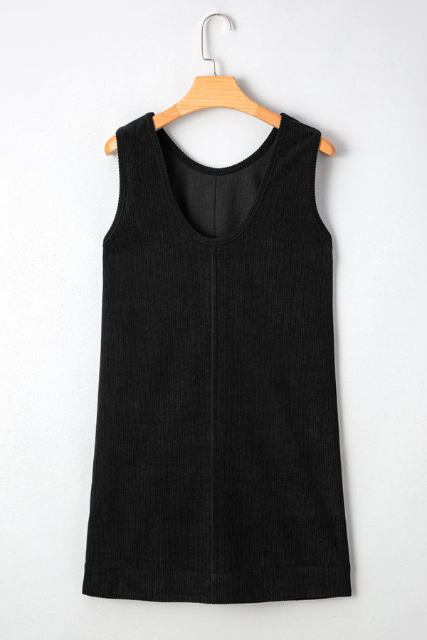 Corduroy Sleeveless Mini Dress With Patched Pockets